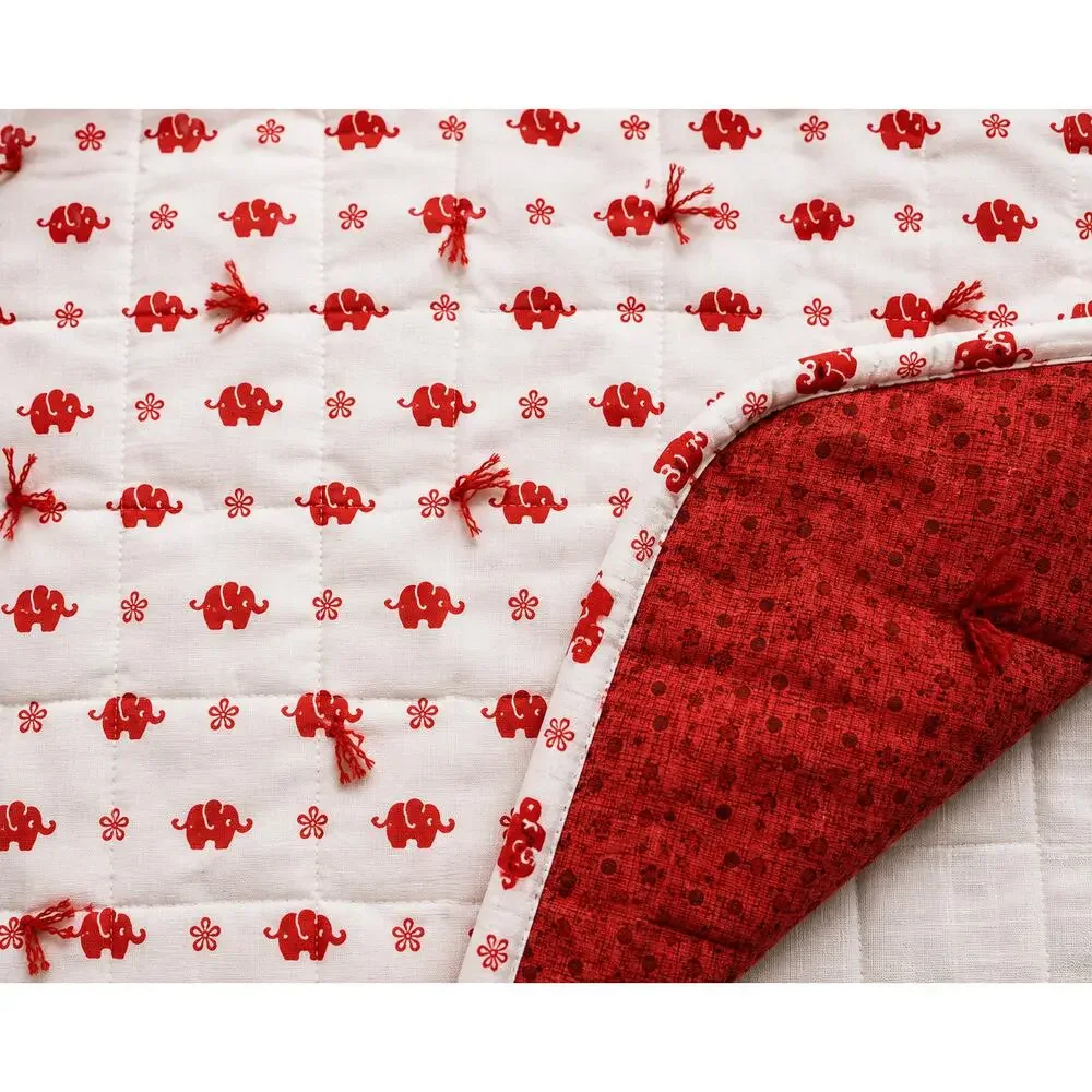 Handmade Red Elephant Hand-Tied Quilt 55 x 70
